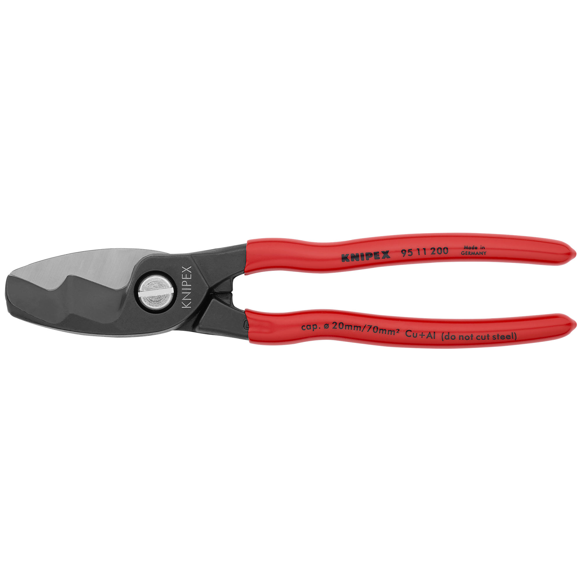 KNIPEX, Cable Shears-Twin Cutting Edges, Bulk, 8in., Pieces (qty.) 1 Material Steel, Jaw Capacity 0.781 in, Model# 95 11 200